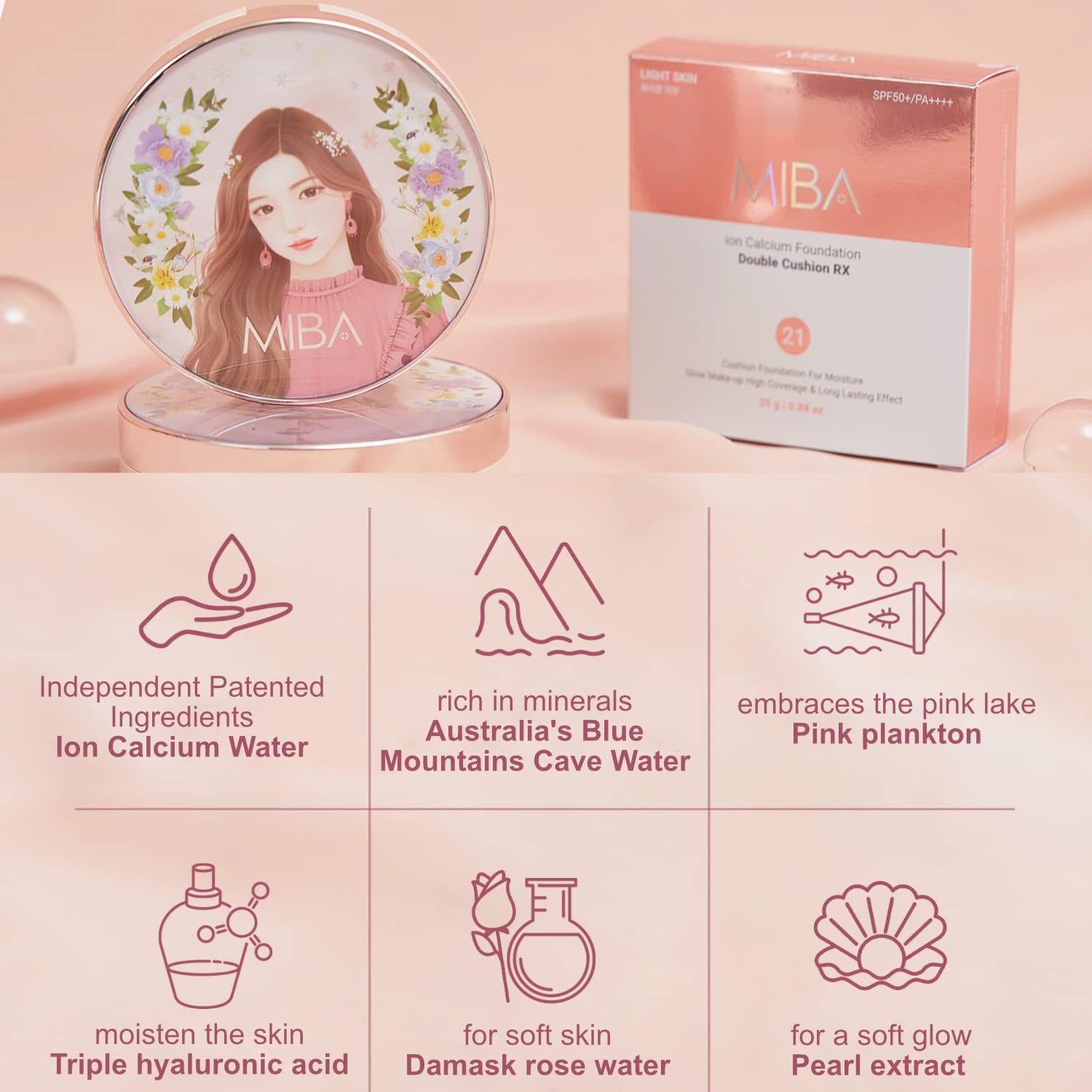 MIBA ION CALCIUM DOUBLE CUSHION RX SPF 50+ / PA++++